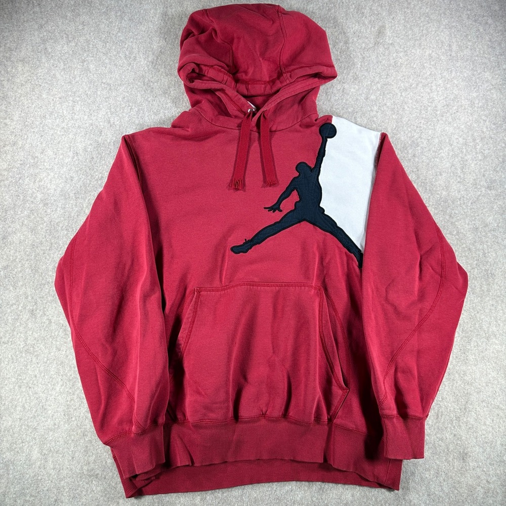 Y2K Nike Jordan Mens Pullover Hoodie Colorblock Jumpman Red White Size Large